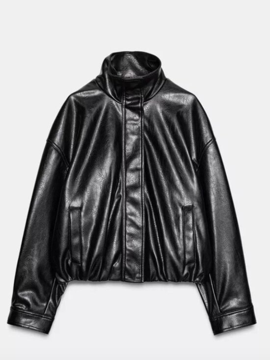 Zara Jackets & Blazers - ZARA Faux Leather Volume Jacket Black Size M Oversized Moto Style